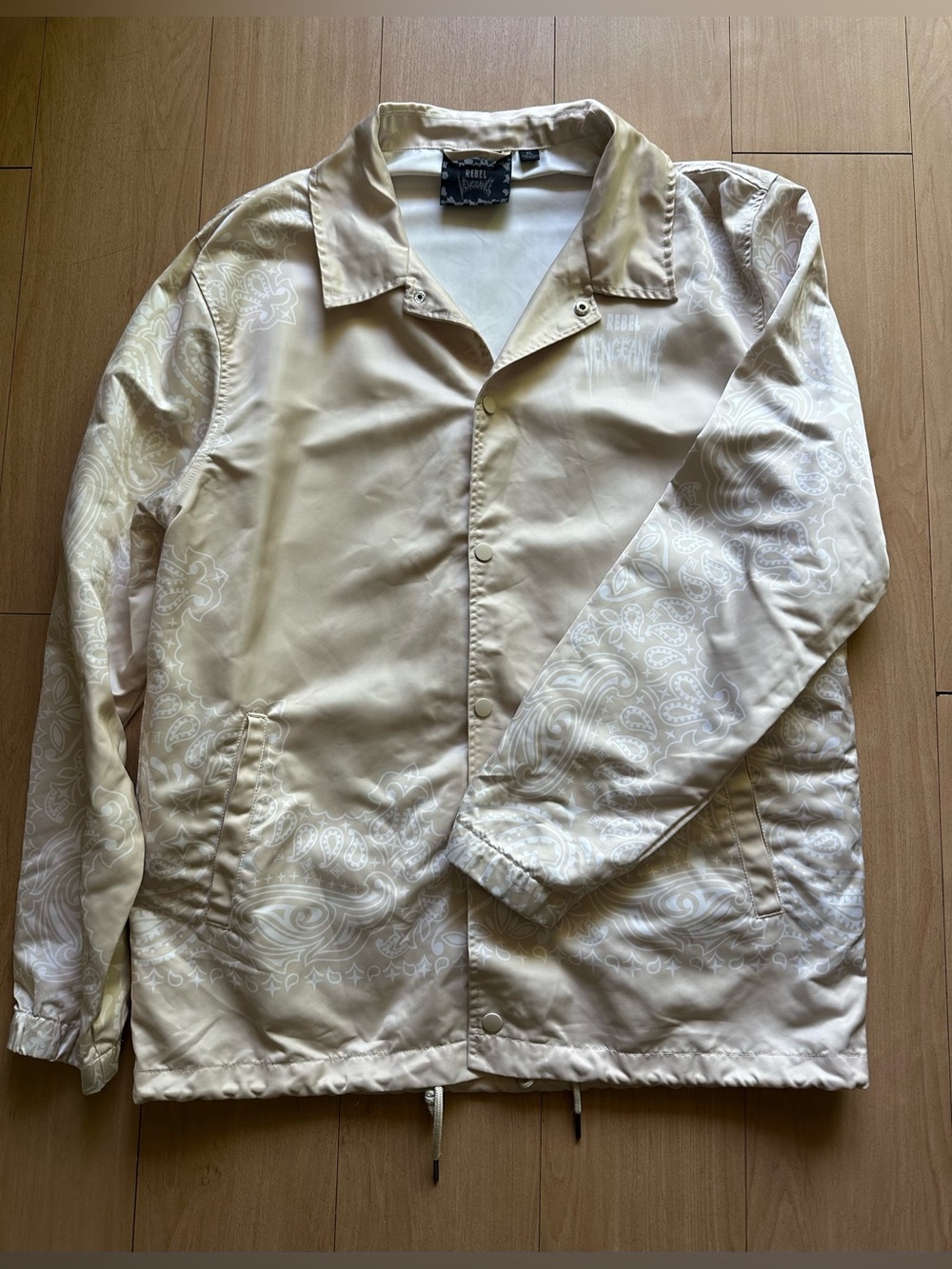 Rebel Vengeance Off White Paisley Skull Tapestry Jacket Mens XL